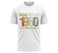 Mens Birthday T Shirt Born in 1960 Still Under Warranty Funny Vintage Great Grandad Dad 65 Year Old Tee Top 65th Gift, XL, White