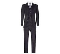 Mens Black 3 Piece, 2 Button Herringbone Tweed Wool Mix Suit Peaky Slim Fit Jacket with Waistcoat