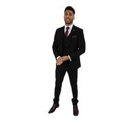 Mens Black 3 Piece Suit Funeral Prom Wedding Formal Racing Groom Stretch Fit (UK, Numeric, 48, Regular, Regular, Black)