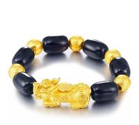 Men's Black agate brave troops 24K THAI BAHT YELLOW GOLD GP Bracelet