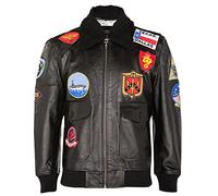 Men's Black Air Force A2 Flight Leather Bomber Jacket with Sheepskin Collar and Patches 5XL