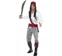 Mens Black and White Pirate Fancy Dress Costume