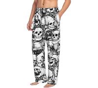 Men's Black and white skulls pattern Print Sleepwear Pajama Pants,soft Drawstring Lounge Sleep Pants with Pockets