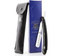 Men's Black Barber Cut-Throat Razor with Leather Pouch - No Honing Needed, Uses Disposable Double-Edge Blades (Blades Not Included)