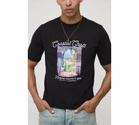 Mens Black Boxy Landscape Printed T-Shirt, Black M