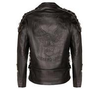 Men's Black Brando Biker Jacket “LIVE TO RIDE” Embossed EAGLE Leather Vintage