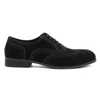 Mens Black Brown Real Suede Leather Wing Tip Full Brogue Lace Up Oxford Shoes [DF8211-K11-BLACK-8UK]