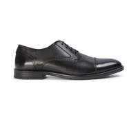 Men's Black Burnished Leather Lace-Up Cap Toe Derby Shoes - Black 12