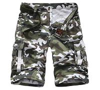 Mens Black Casual Cargo Shorts, Treer Summer Camouflage Plus Size Work Shorts with Multi Pocket Loose Fit Combat Shorts Walking Beach Shorts Gym Jogging Training Shorts (White,31)