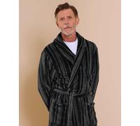 Men's Black Charcoal Blue Stripe Snuggle Fleece Dressing Gown - Size: Medium - Savile Row Company