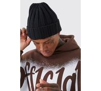 Mens Black Chunky Rib Beanie, Black ONE SIZE