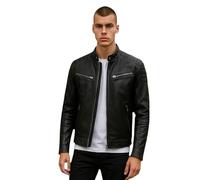 Men's Black Classic Café Racer Leather Quilted Racing Biker Casual Vintage Jacket