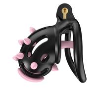 Men's Black Classic Creative Cage Breathable Cage (Flat Ring), Carries Removable Silicone Studs That Won't Give Away The Innocence and Secrets That are Yours (UKA172) (Pink, D7B)