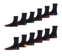 Mens Black Colour Heel and Toe Socks - 12 Pack - Comfortable, Everyday, Cotton Rich Breathable Socks - Mens UK Shoe Size 6-11 (Footbed Stripe)