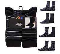 Mens Black Colour Heel and Toe Socks - 12 Pack - Comfortable, Everyday, Cotton Rich Breathable Socks - Mens UK Shoe Size 6-11 (Mono Stripes)