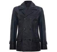 Mens Black Cow Hide Leather Jacket Dr Who Naval German Pea Coat M