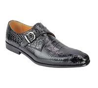 Mens Black Crocodile Print Real Leather Single Strap Monk Loafers Slip on Shoes
