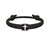 Men's Black Cross Rope Bracelet - Adjustable Braided Paracord Christian Faith Bracelet, Inspirational Joshua 1:9 Design, Birthday/Valentine/Christmas/Easter Baptism Gifts for Men, Teen Boys