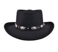 Men's Black Crushable Wool Felt Gambler Hat with Buckle Band - Classic Western Style Cowboy Hat for Travel (UK, Alpha, M, Standard, Black)