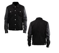 Men's Black David Denim Fashion Varsity Bomber Leather Jacket Letterman Baseball Denim Leather Jacket For Men 2XS-3XL