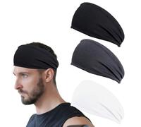 Mens Black Elastic Wide Hair Bands for Men Headscarf Headband for Boys Gray White Black Sweatband Hairbands for Boy Non Slip Male Sports Hairband for Yoga Gym Running Headband Wide for 3PCS