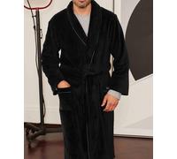 Men's Black Fleece Supersoft Dressing Gown with Grey Piping - Size: XL - Savile Row Company