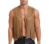 Men's Black Fringe Suede Waistcoat - Western Cowboy Style Sleeveless Vest with Tassels - Retro Men's Fringe Gilet with Open Front Design - Stylish Black Suede Vest for Festivals and Parties