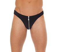 Mens Black G-String With Zipper On Pouch