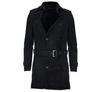 Men's Black German Military Double Breasted Real Sheepskin Suede Leather Pea Coat M