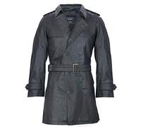 Mens Black German Military WW2 Vintage Long Trench Coat Genuine Leather Jacket 5XL