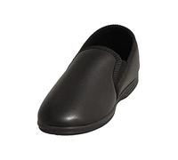 Mens Black Grain PU Twin Gusset Slipper - Ivor - Black - size UK Mens Size 11