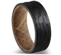 Men's Black Hammered Tungsten Solid Wooden Whiskey Barrel Inlay - Ring Size 7-13 - Hand Crafted Solid Walnut Box - Great Gift/Wedding Band (With Box, 13 US)