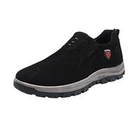 Men's Black Hiking Shoes, Slip-On Safety Walking Shoes, Suede Trekking Shoes, Wide Feet, Street Shoes, Stylish and Beautiful Sports Shoes, Casual Jogging Shoes, Wide Travel Shoes, black, 10 UK