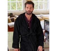 Men's Black Hooded Fleece Dressing Gown - Size: XL - Savile Row Company