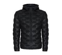 Men's Black Hooded Puffer Quilted Leather Bomber Jacket