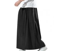 Mens Black Ice Silk Hakama Kung Fu Pants With A Wide Bottom Wushu Kimono Chinese Wide Pants Black 4xl