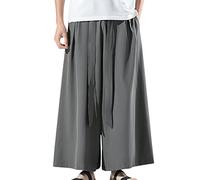 Mens Black Ice Silk Hakama Kung Fu Pants With A Wide Bottom Wushu Kimono Chinese Wide Pants Grey 4xl