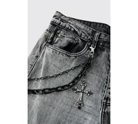 Mens Black Large Cross Jean Chain, Black ONE SIZE