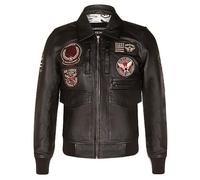 Men's Black Leather Air Force Badge Pilot Retro Flying Bomber Jacket