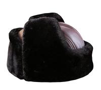 Men's Black Leather Aviator Russian Ushanka Trapper Winter Fur Hat for Outdoor Warm Hat Gift Ideas for Men brown-55-56cm