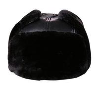 Men's Black Leather Aviator Russian Ushanka Trapper Winter Fur Hat for Outdoor Warm Hat Gift Ideas for Men black-55-56cm