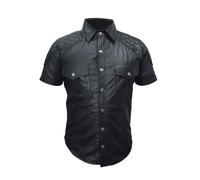 Mens Black Leather Biker Shirt - Genuine Leather Slim Fit Casual Shirt with Quilted Shoulder - Motorcycle Jacket Style Stylish & Breathable (UK, Alpha, XL, Regular, Regular, Black)