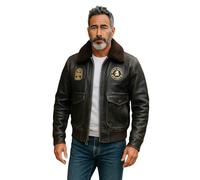 Men's Black Leather Bomber Aviator Detachable Sheepskin Collar G-1 Pilot Jacket