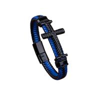 Mens Black Leather Bracelet, Faith Cross Bracelet For Men Women Braided Multi-Layer Cord Bangles Wristband With Magnetic Clasp Handmade Jewellery Gift For Men Black-Blue