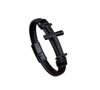 Mens Black Leather Bracelet, Faith Cross Bracelet For Men Women Braided Multi-Layer Cord Bangles Wristband With Magnetic Clasp Handmade Jewellery Gift For Men Black