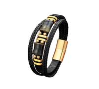 Mens Black Leather Bracelet, Natural Stone Beaded Bracelet For Men Multi-Layer Braided Bangles Leather Wristband With Magnetic Clasp Jewellery Gift For Men Dad Husband Gemstone 19Cm