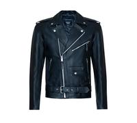 Men's Black Leather Brando Motorcycle Jacket "RED INDIAN" Embossed Cowhide
