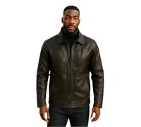 Men's Black Leather Classic Jacket Mid Length Warm Casual Biker Safari Coat