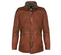 Men's Black Leather Classic Removable Fleece Collar Mid Length Warm Overcoat Jacket M