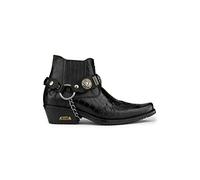 Men's Black Leather Crocodile Design Cowboy Western Ankle Boots with Cuban Heels and Metal Chain 8